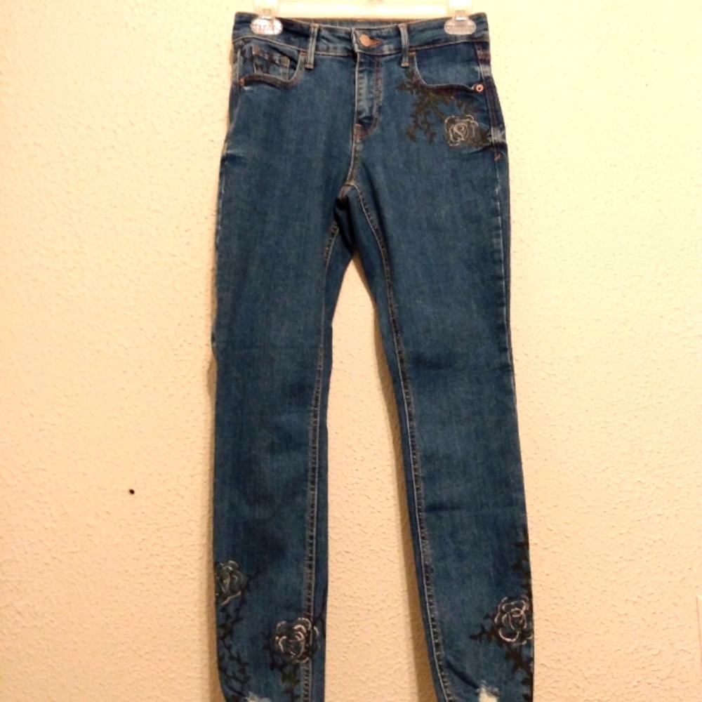 Old Navy Rockstar Super Skinny Ankle Distressed Stamped Floral Print Jeans sz 0